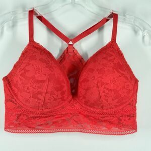 C32  Victoria’s Secret red lace padded racerback bralette size large